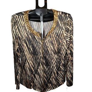 MSK Black Gold Sequin Jacket Decorative Chain Neckline Size Large